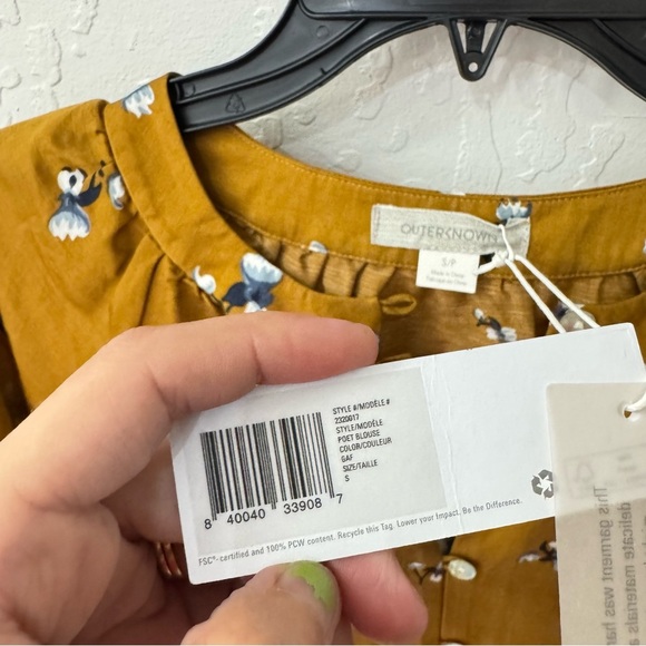 Outerknown Poet Blouse Mustard V Neck Button Waist Tie Floral Blouse S - Picture 3 of 7